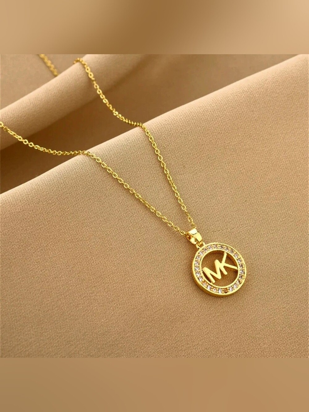 Boutique Designer Inspired Round Crystal Pendant and Gold Chain Necklace Fashion